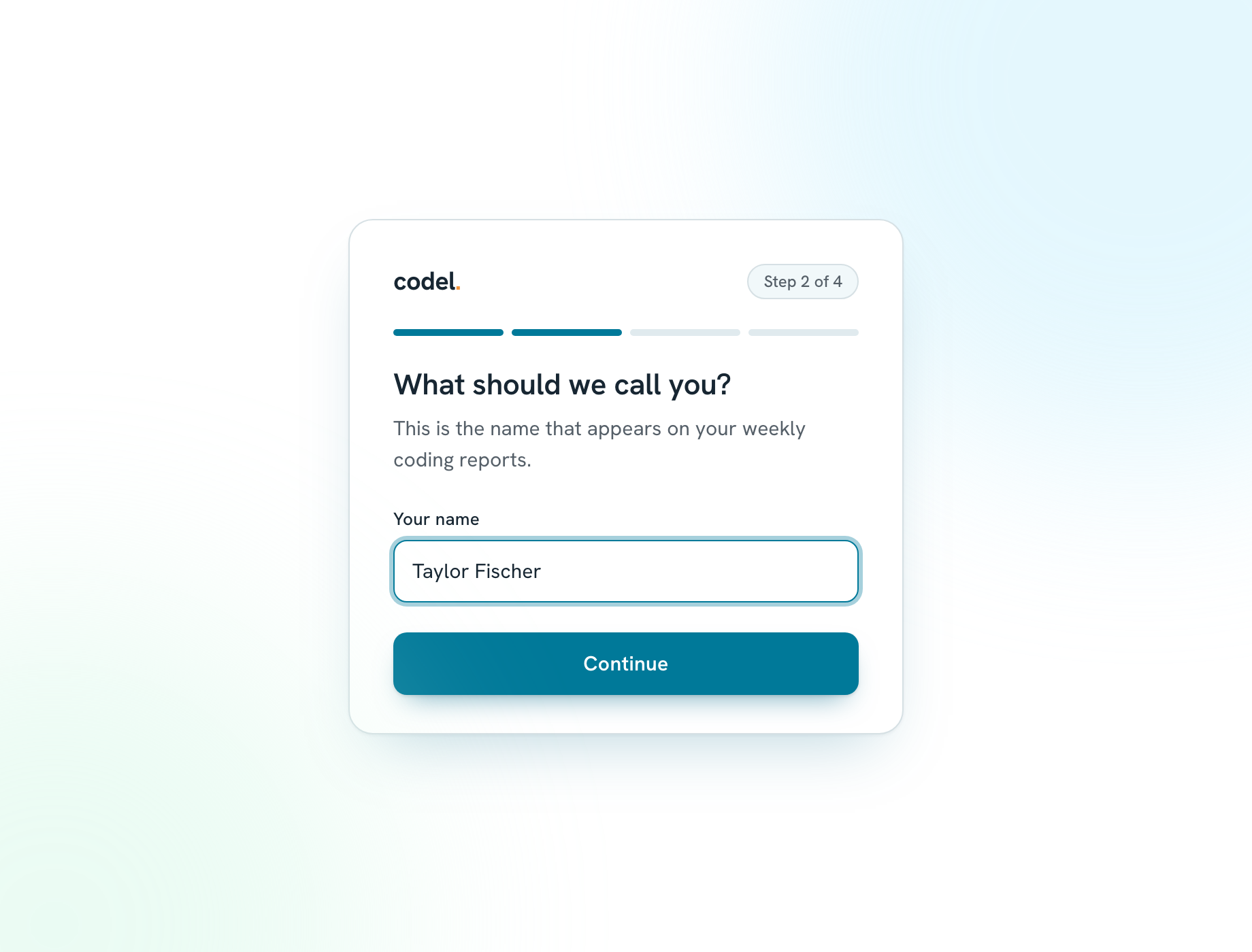 Screen asking the user for their name