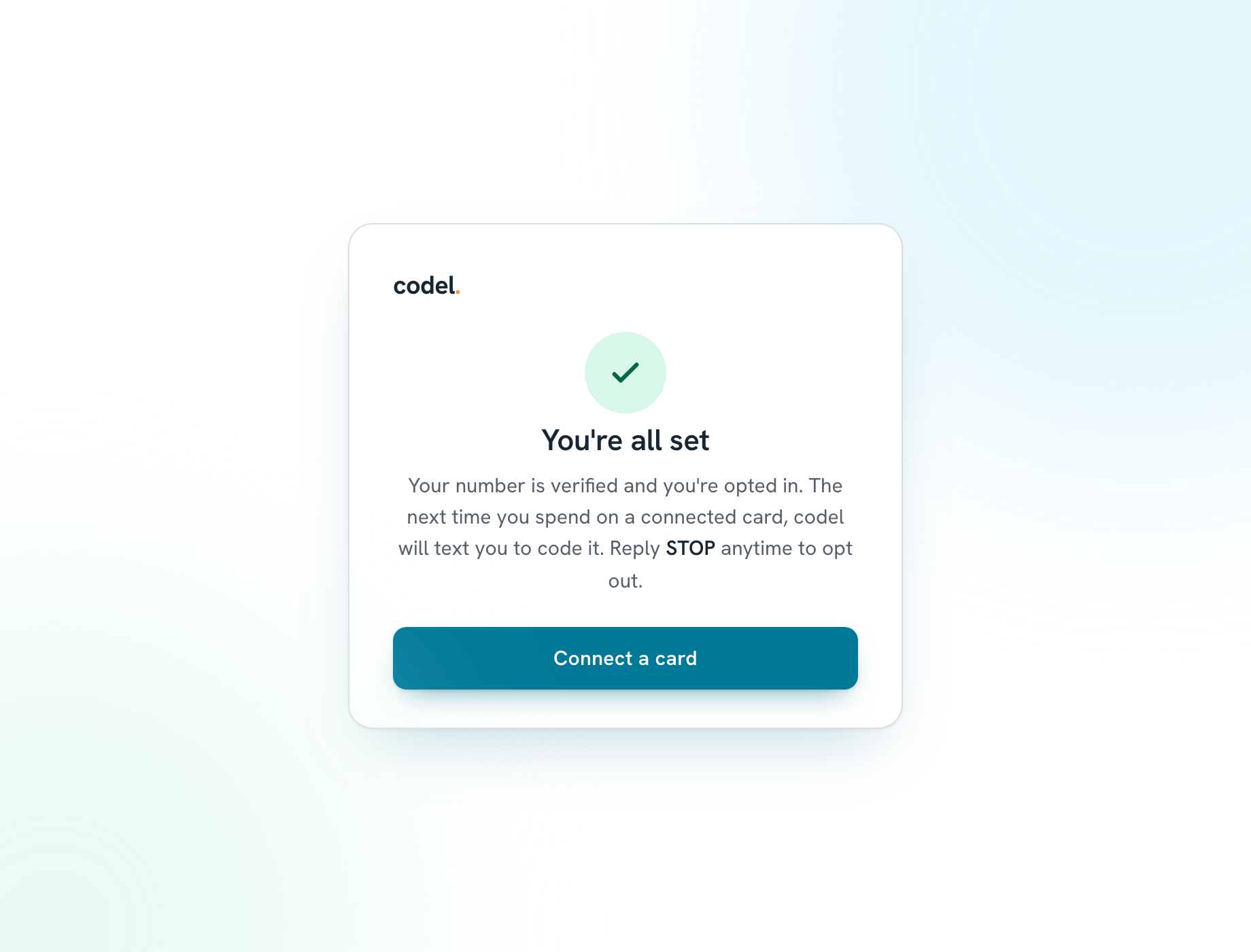 Confirmation screen showing the user is opted in